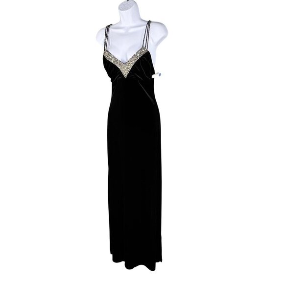 Y2K Dave & Johnny 7/8 Black Velvet Jeweled Formal Gown Crisscross Back Straps - Picture 4 of 12